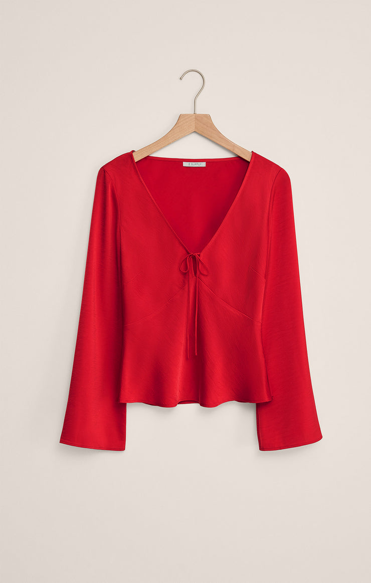 Tops Illara Tie Front Blouse Festive Red