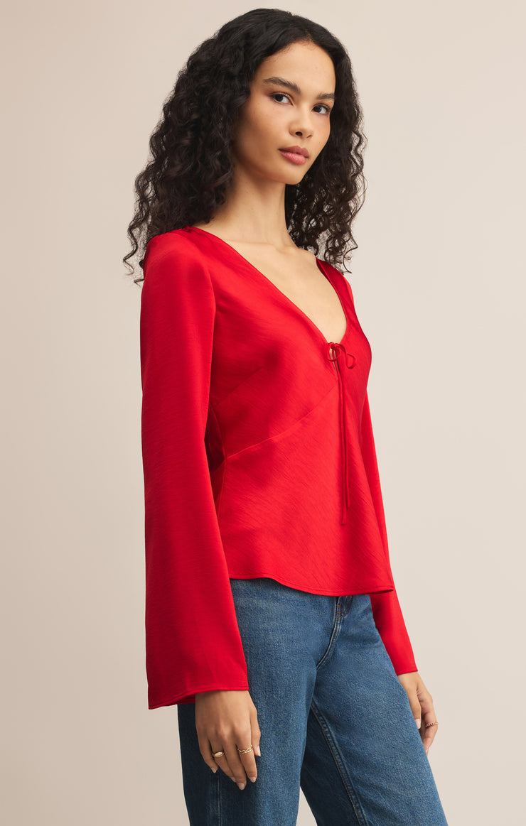 Tops Illara Tie Front Blouse Festive Red