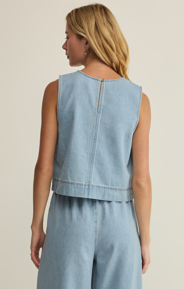Tops Sun Seeker Denim Cropped Tank Coastal Water