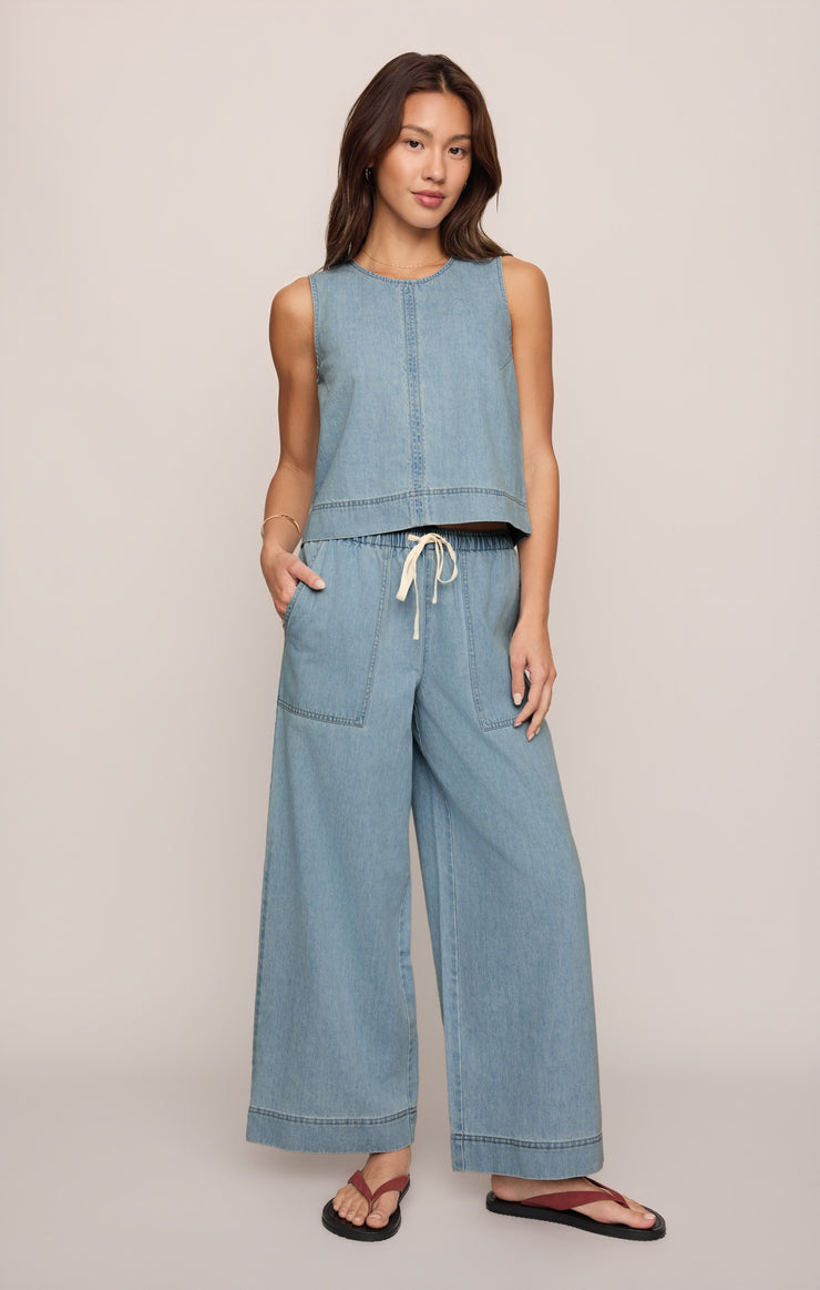 Tops Sun Seeker Denim Cropped Tank Coastal Water