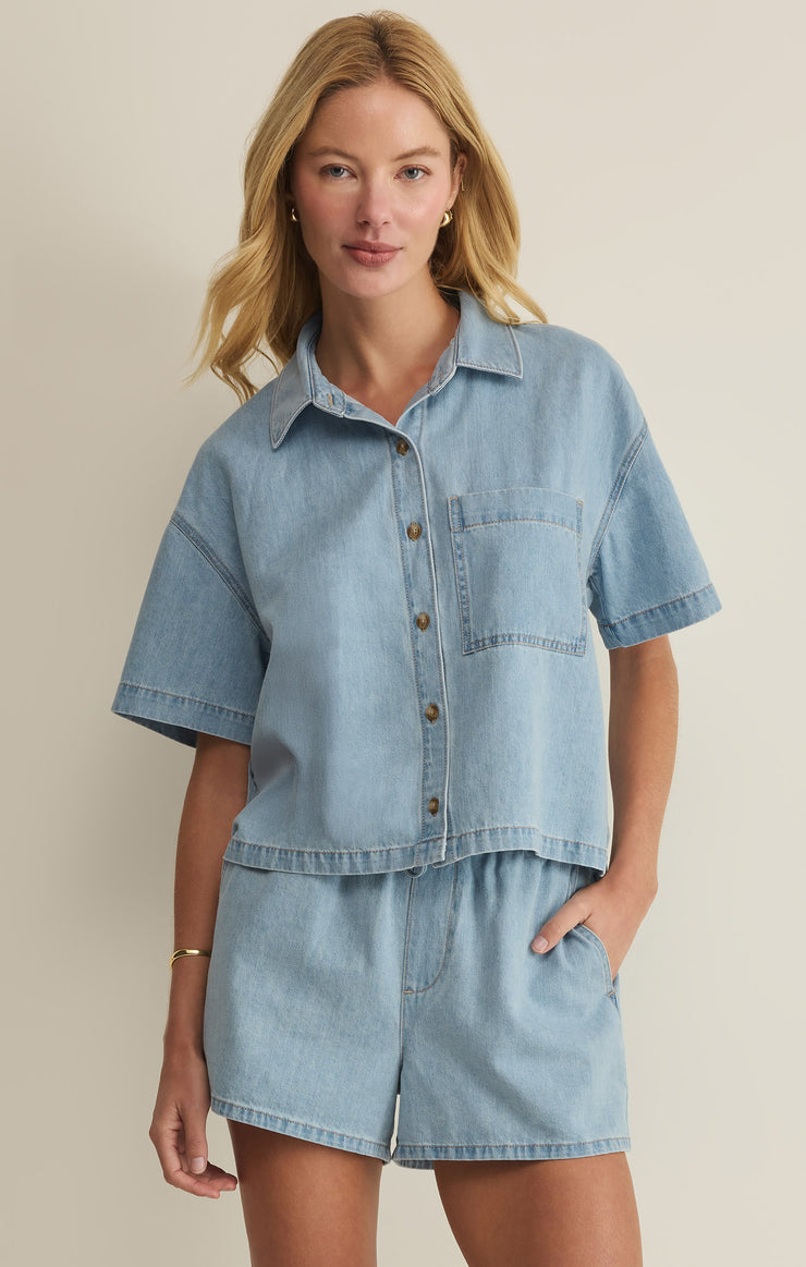 Tops Everyday Denim Button Up Coastal Water