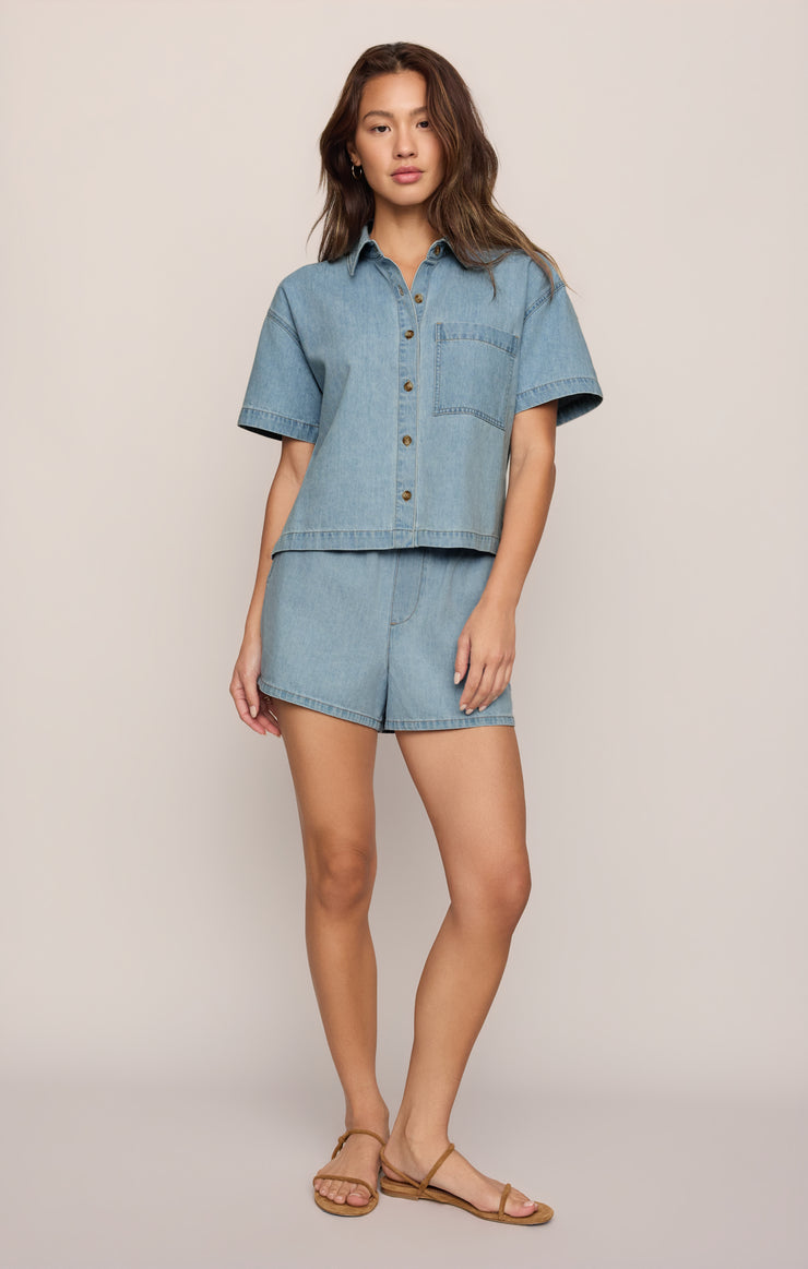 Tops Everyday Denim Button Up Coastal Water