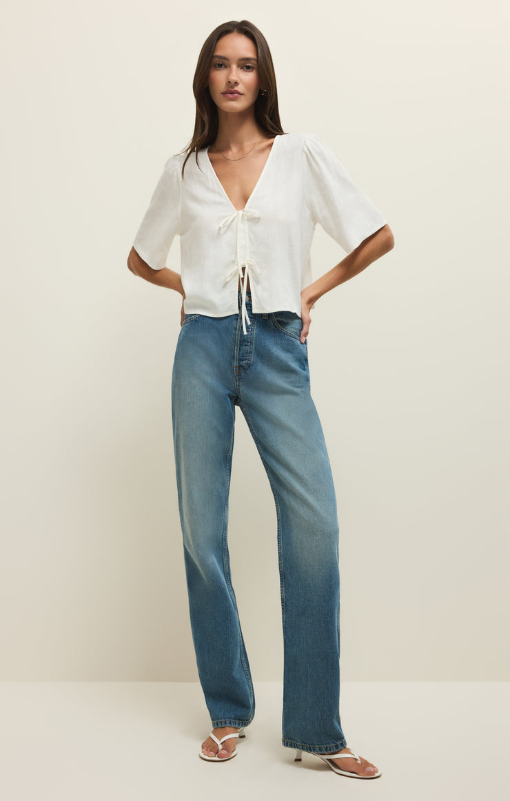 Tops La Belle Linen Cropped Top White