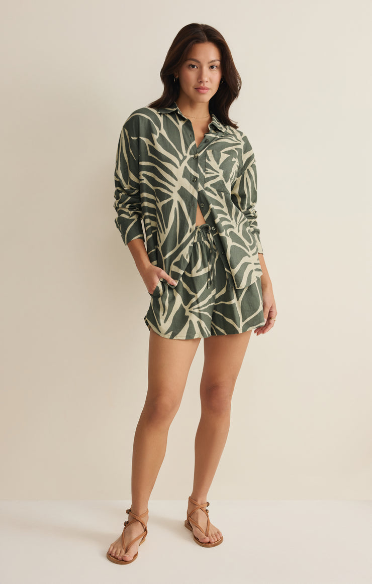 Tops Alfie Tova Palm Button Up Tea Leaf