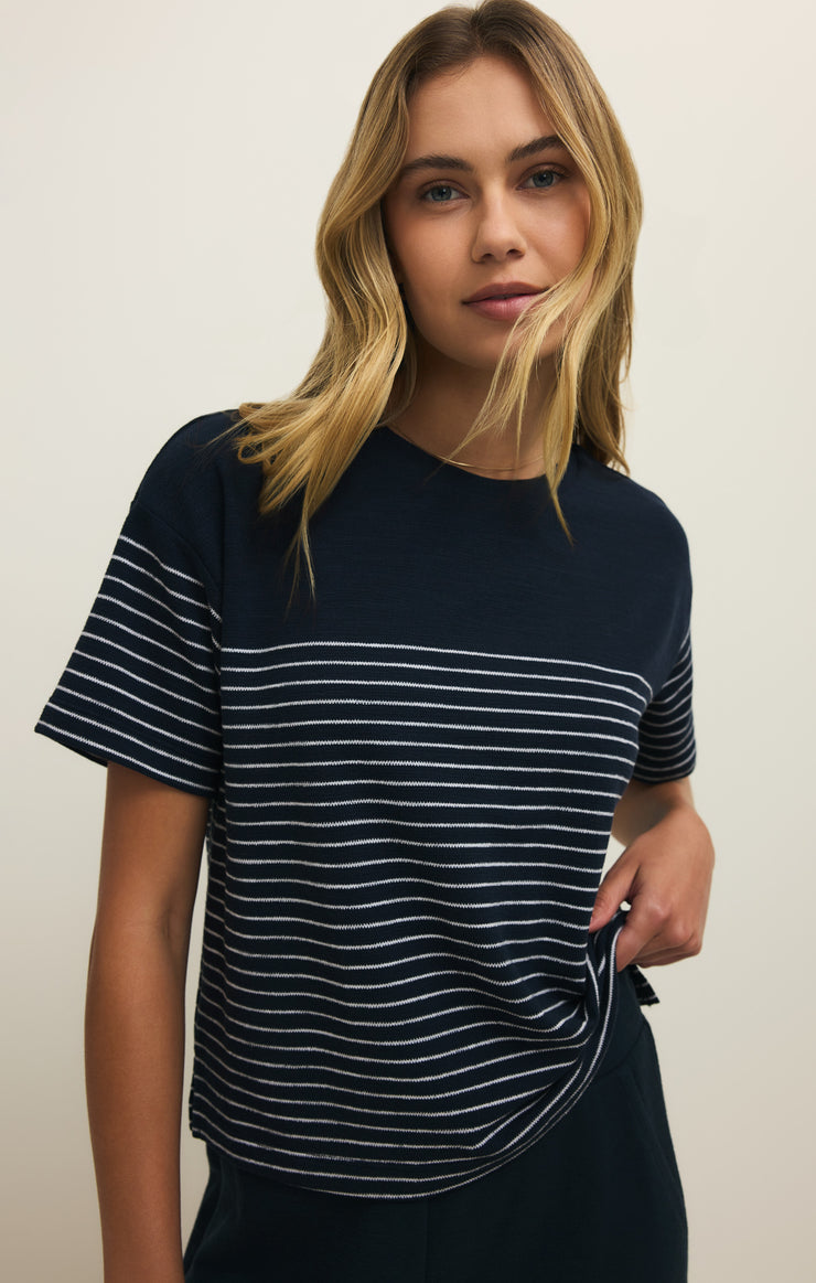 Tops Harbor Textured Knit Stripe Tee Eclipse