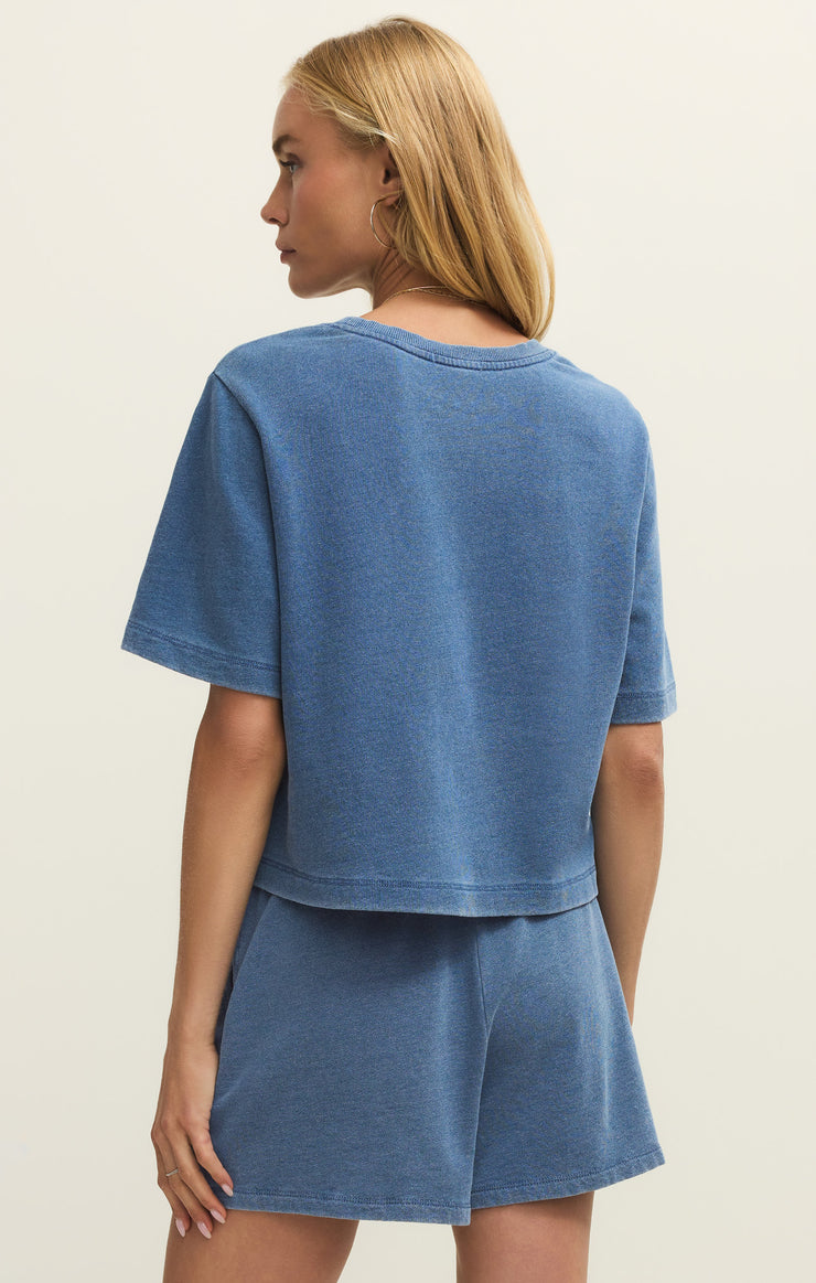 Tops Curran Knit Denim Cropped Sweatshirt Calypso Blue Indigo