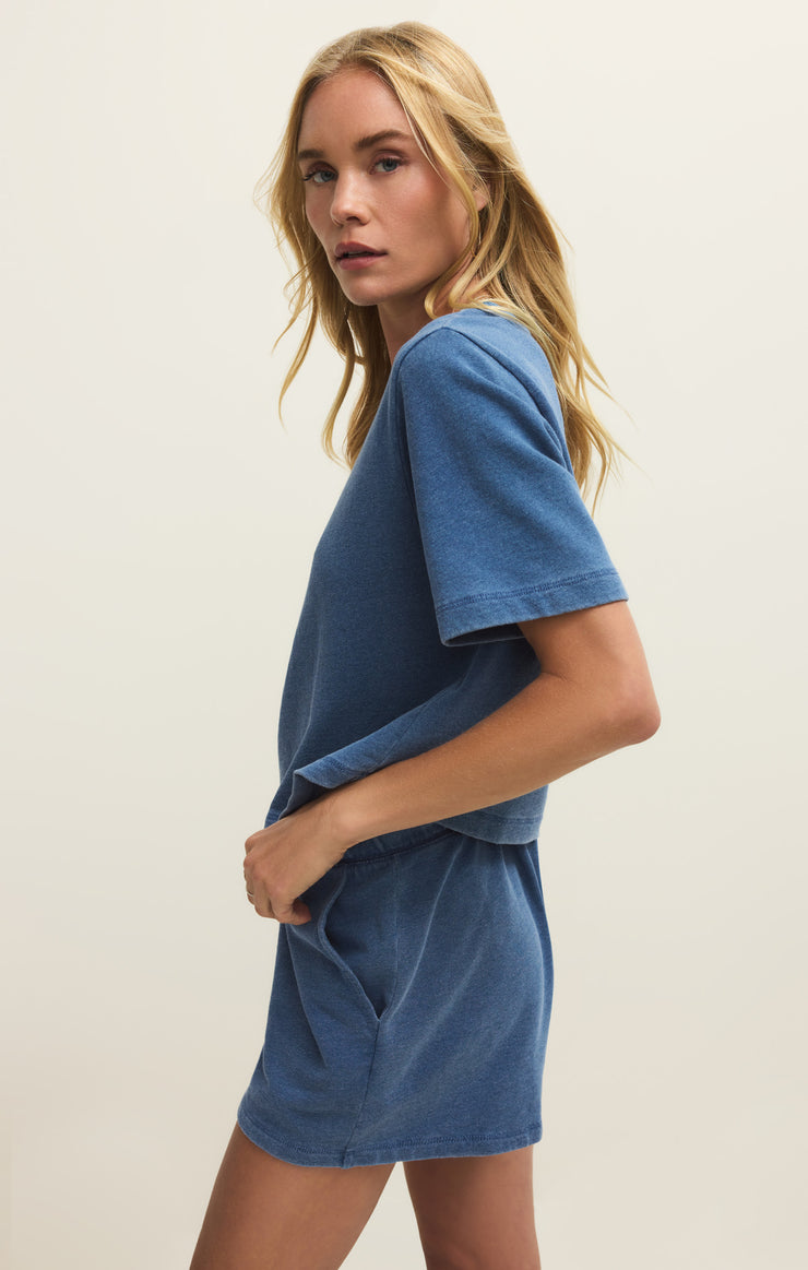 Tops Curran Knit Denim Cropped Sweatshirt Calypso Blue Indigo