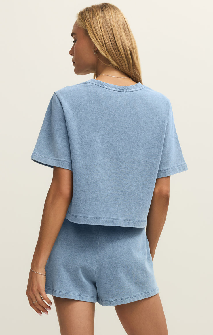 Tops Curran Knit Denim Cropped Sweatshirt Ocean Air Indigo