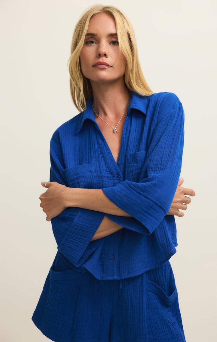 Helena Airy Gauze Button Up