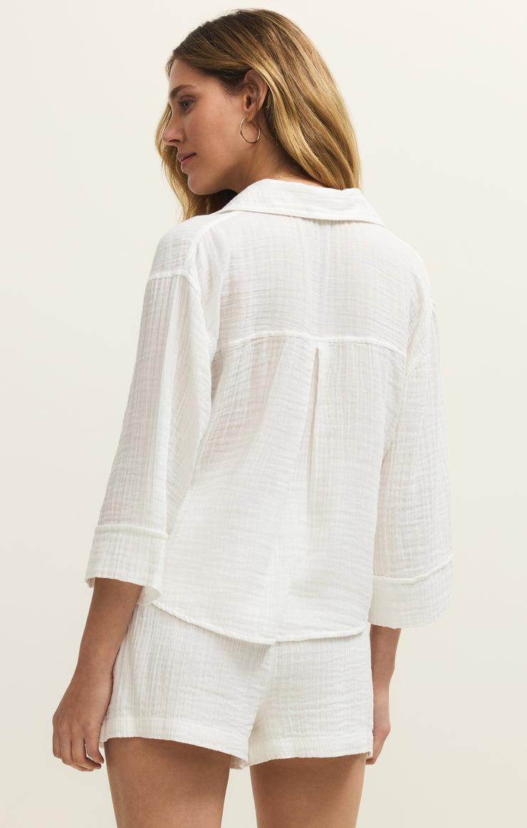 Tops Helena Airy Gauze Button Up White