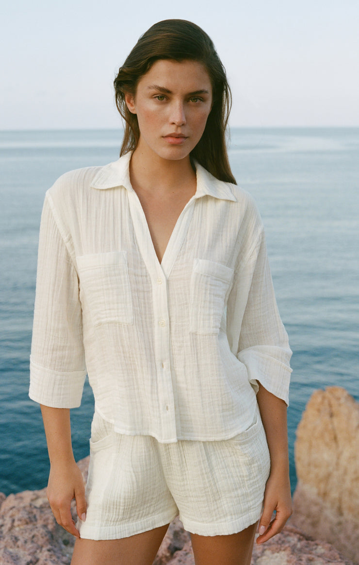 Tops Helena Airy Gauze Button Up White