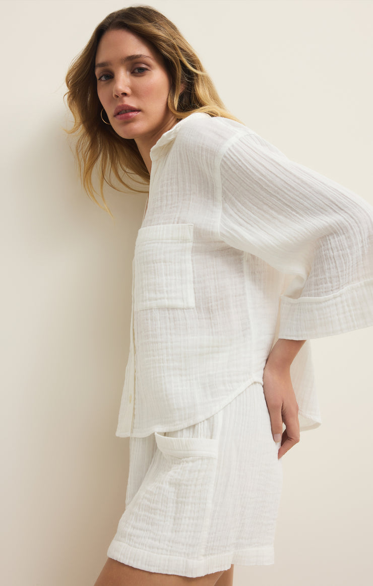 Helena Airy Gauze Button Up