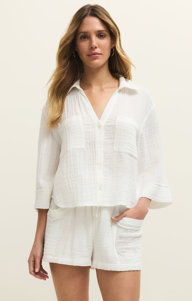 Helena Airy Gauze Button Up