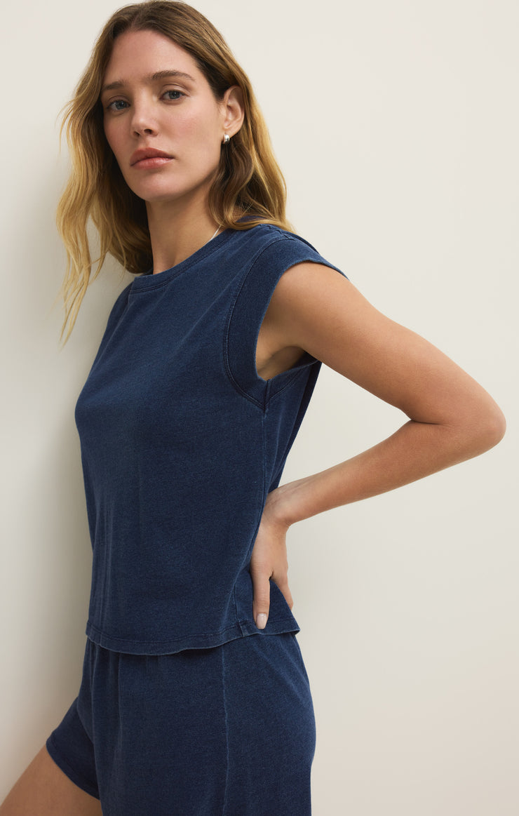 Tops Camino Cotton Jersey Denim Tee Indigo