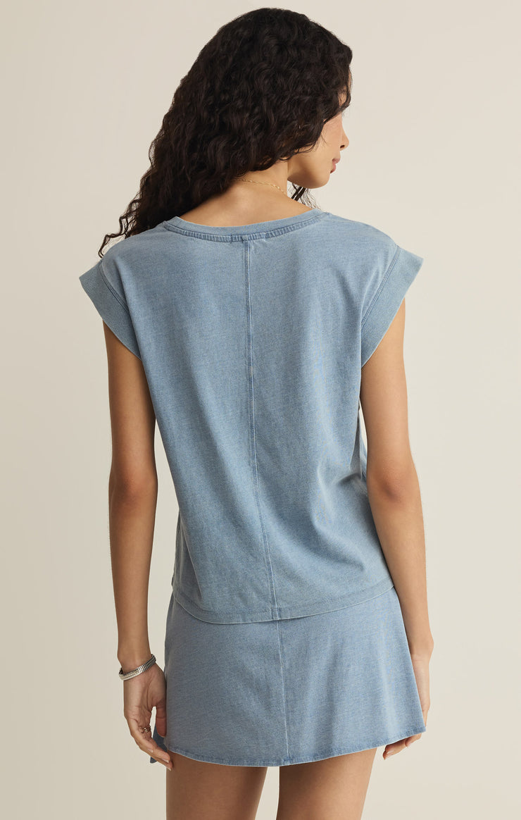Tops Camino Cotton Jersey Denim Tee Ocean Air Indigo