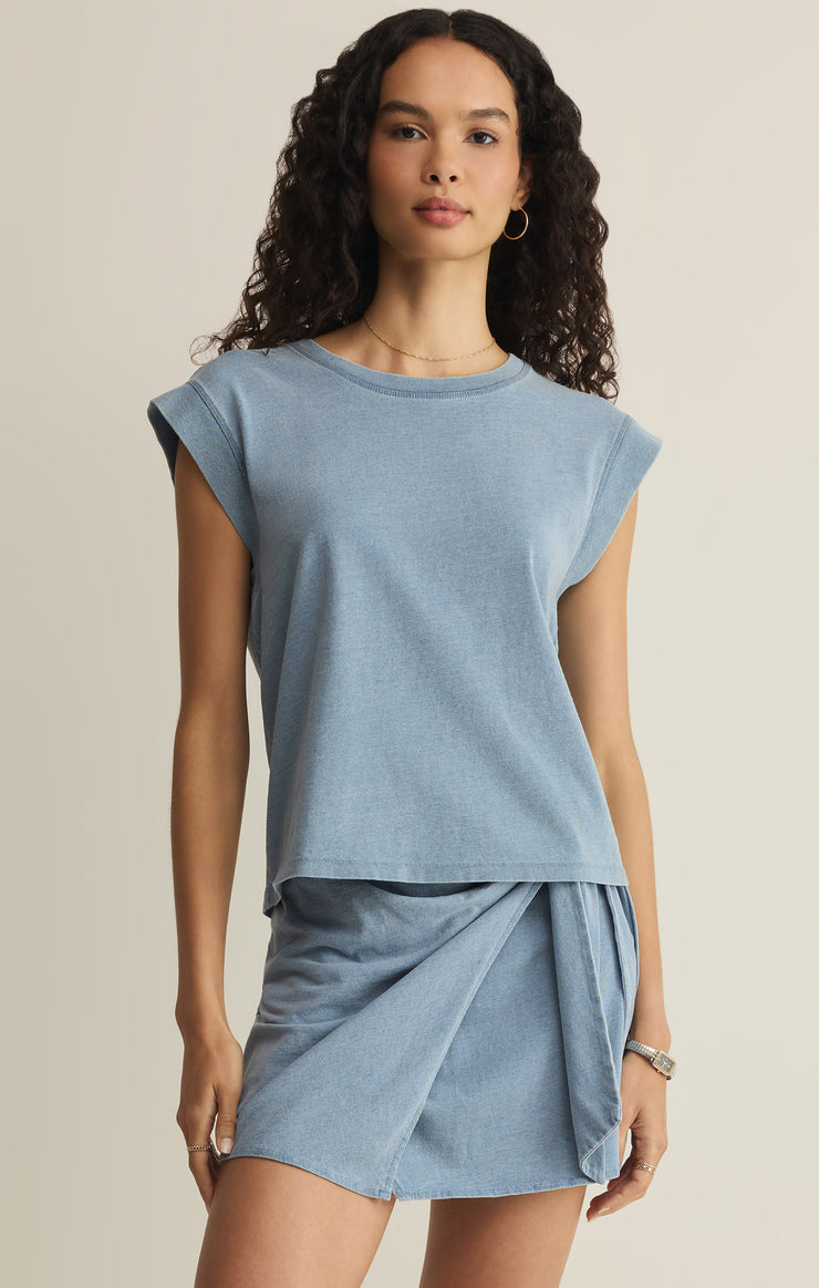 Tops Camino Cotton Jersey Denim Tee Ocean Air Indigo
