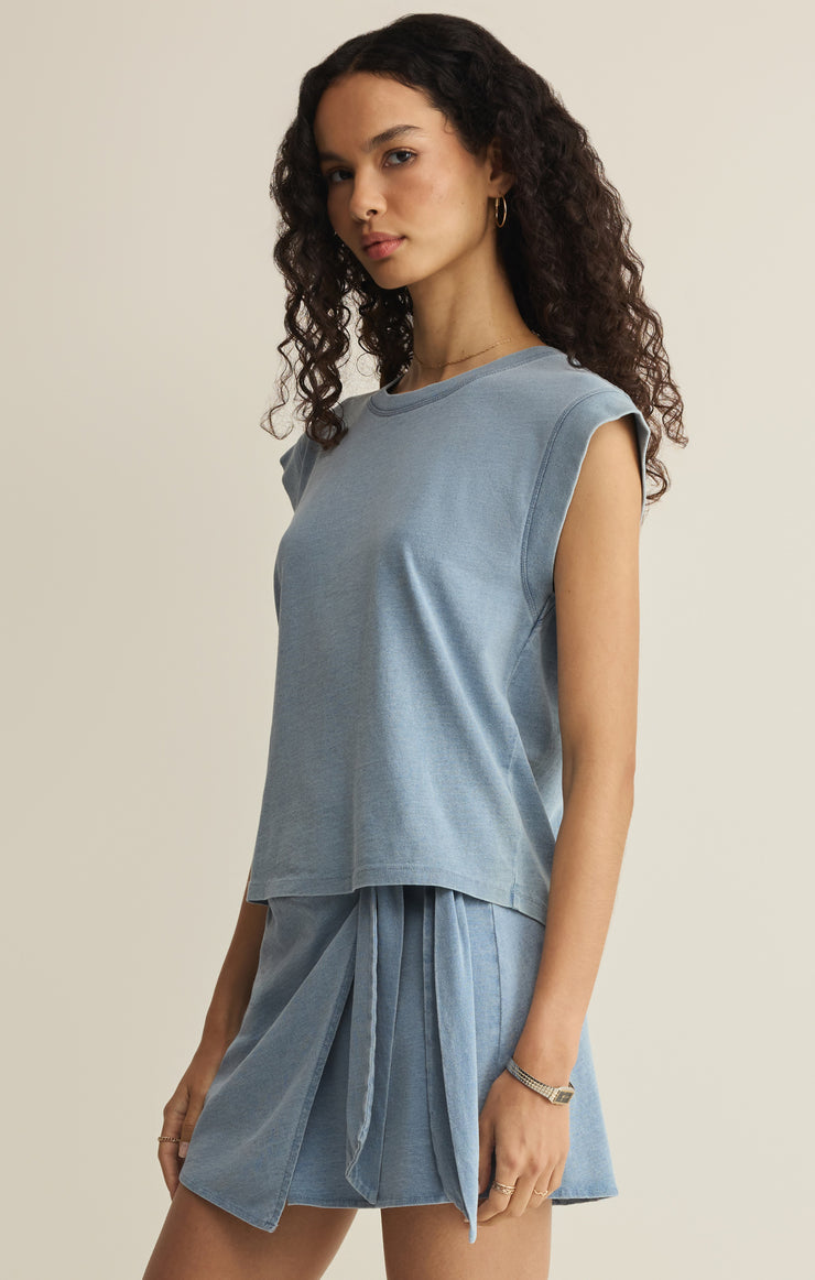 Tops Camino Cotton Jersey Denim Tee Ocean Air Indigo