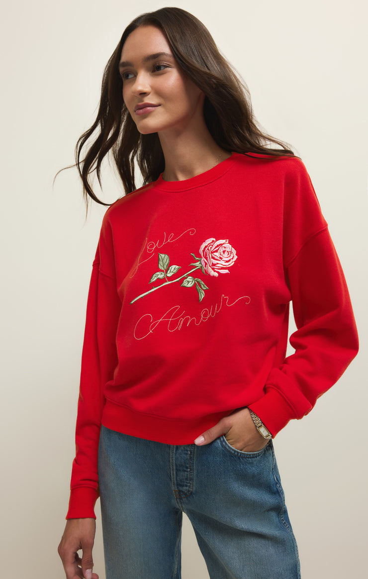 Tops First Date Fleece Sweatshirt Kiss Me Red