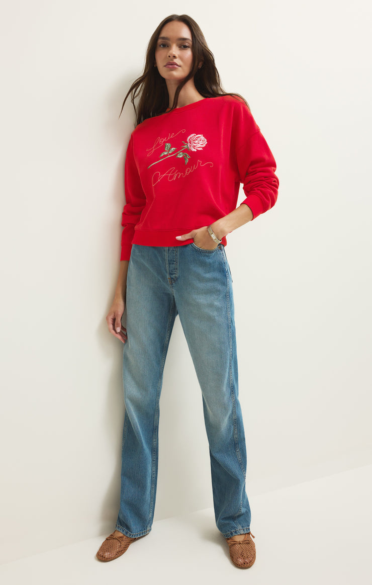 Tops First Date Fleece Sweatshirt Kiss Me Red