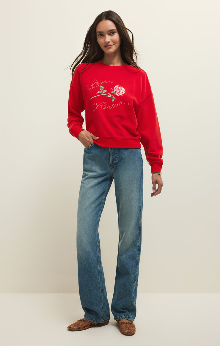 Tops First Date Fleece Sweatshirt Kiss Me Red