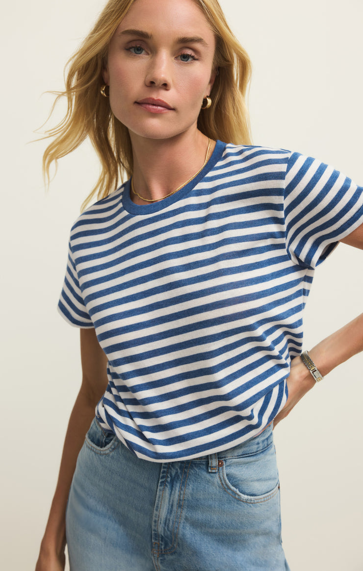 Tops Tourist Airy Striped Tee Calypso Blue Indigo