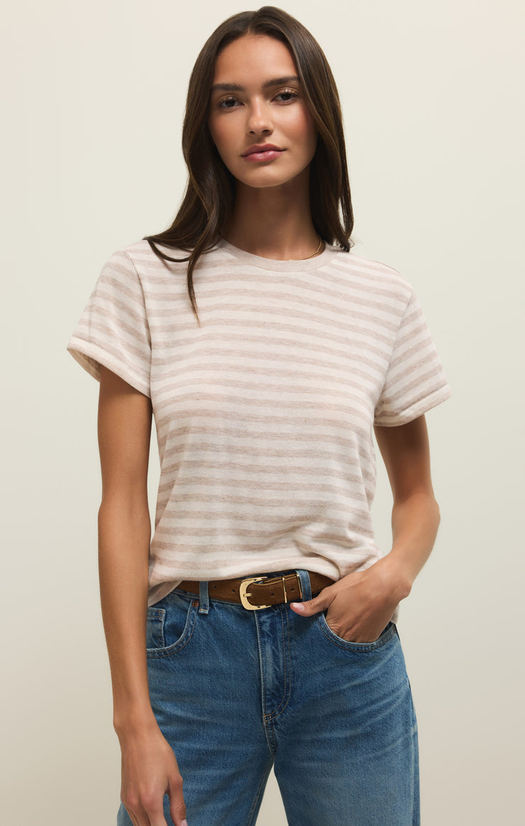 Tops Tourist Airy Striped Tee Natural Heather