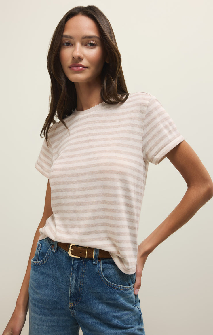 Tops Tourist Airy Striped Tee Natural Heather