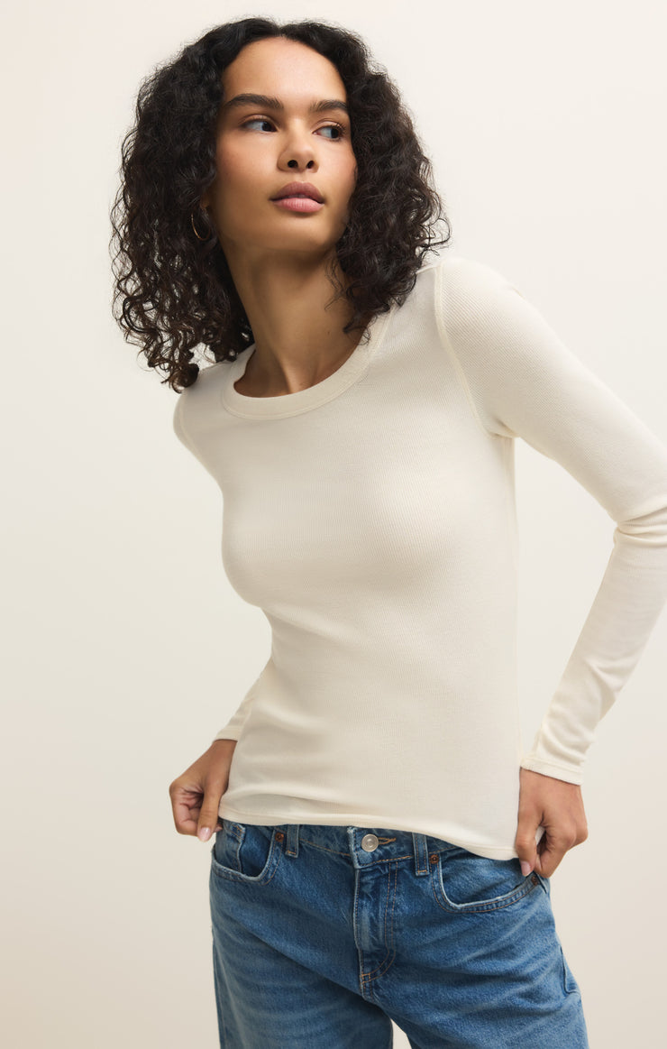Tops Renae Slub Rib Long Sleeve Top Cloud