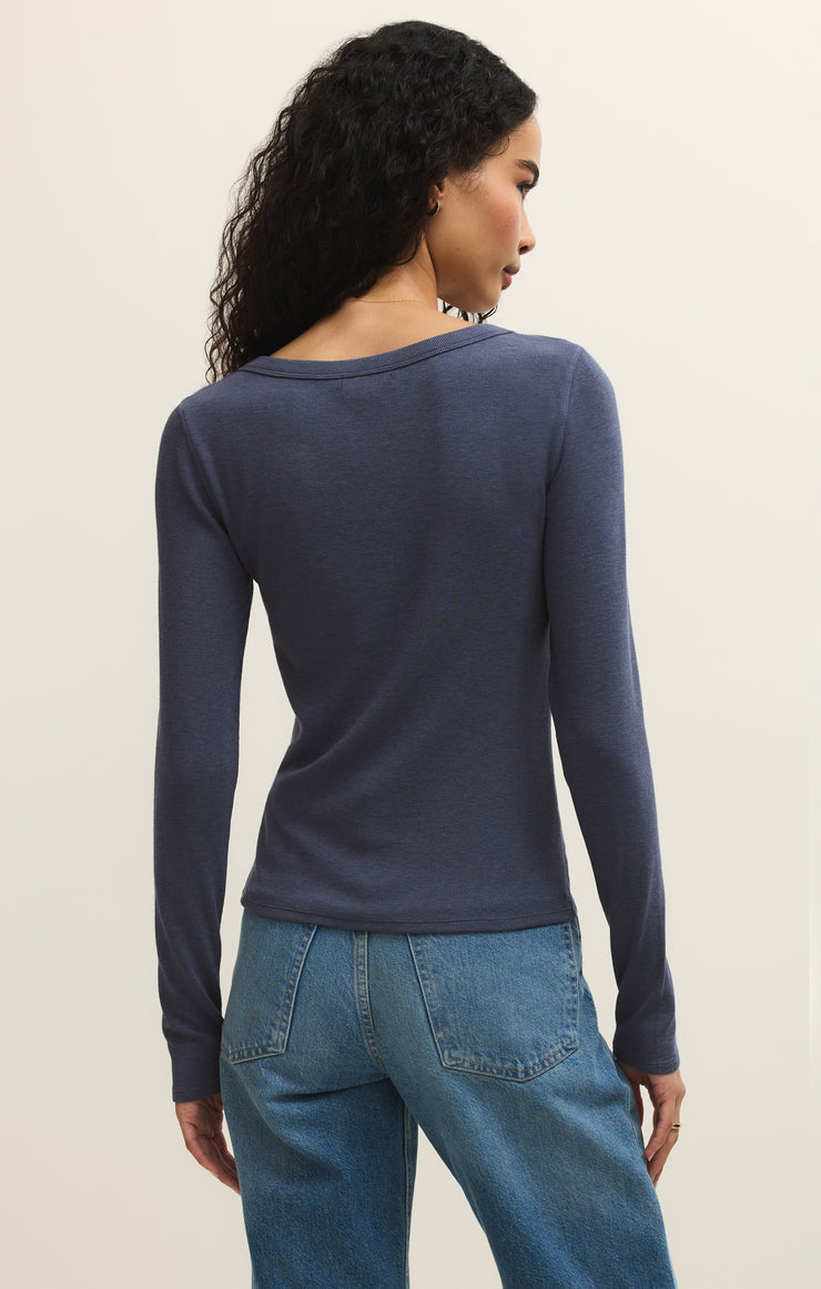 Tops Renae Slub Rib Long Sleeve Top Indigo