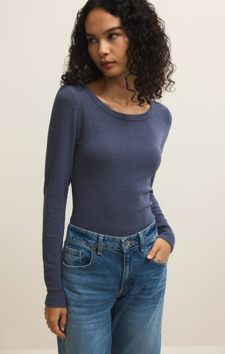 Tops Renae Slub Rib Long Sleeve Top Indigo