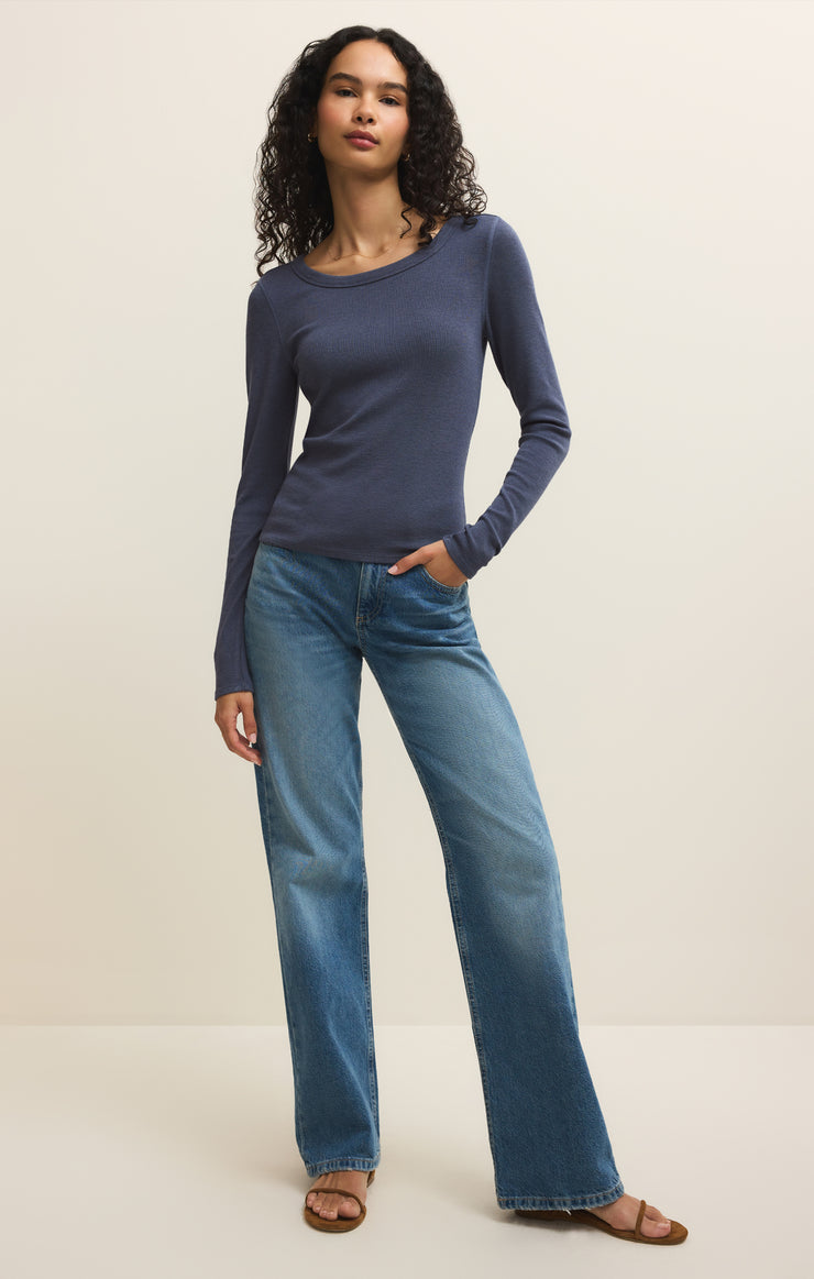 Tops Renae Slub Rib Long Sleeve Top Indigo