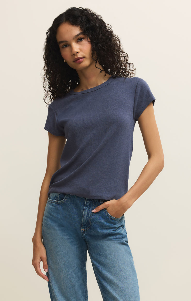 Tops Renae Rib Short Sleeve Top Indigo