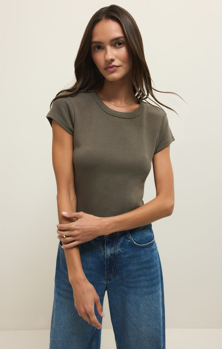 Tops Renae Rib Short Sleeve Top Khaki Green