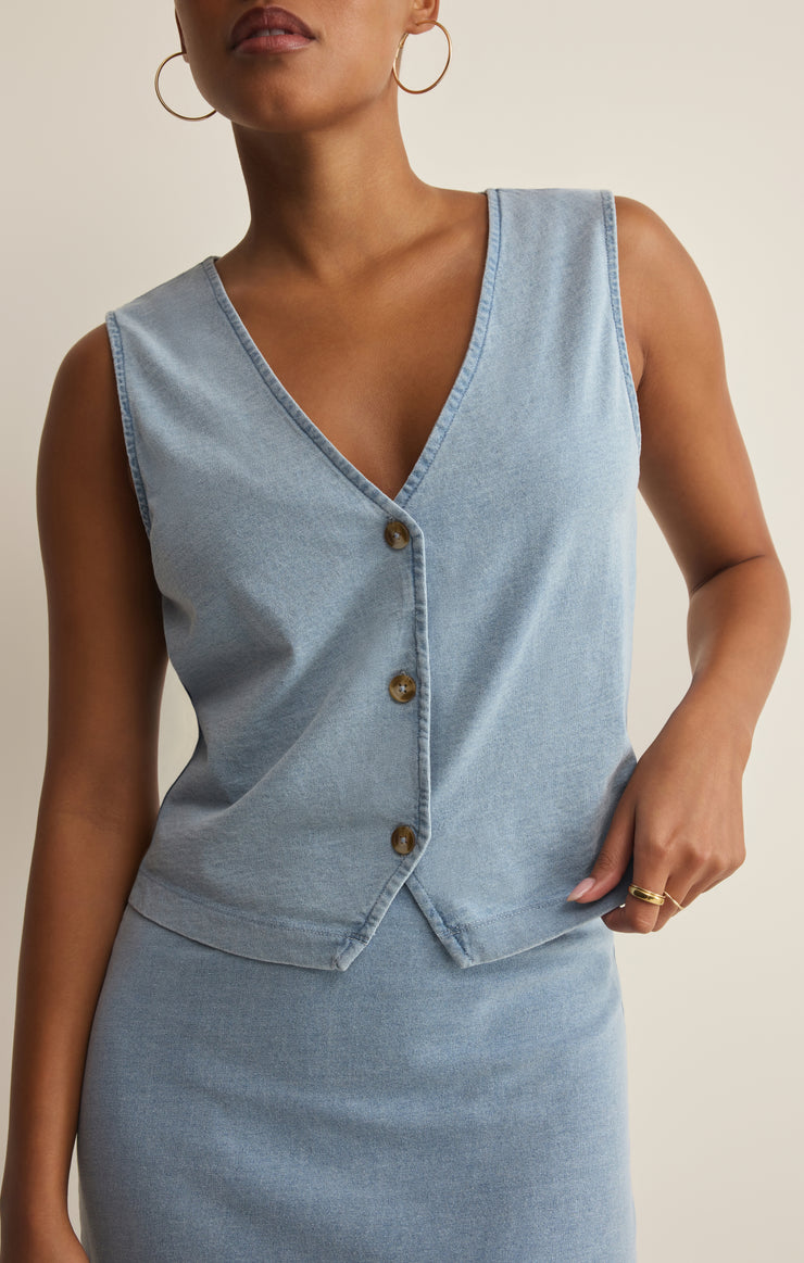 Tops Noelle Jersey Denim Sleeveless Tank Ocean Air Indigo