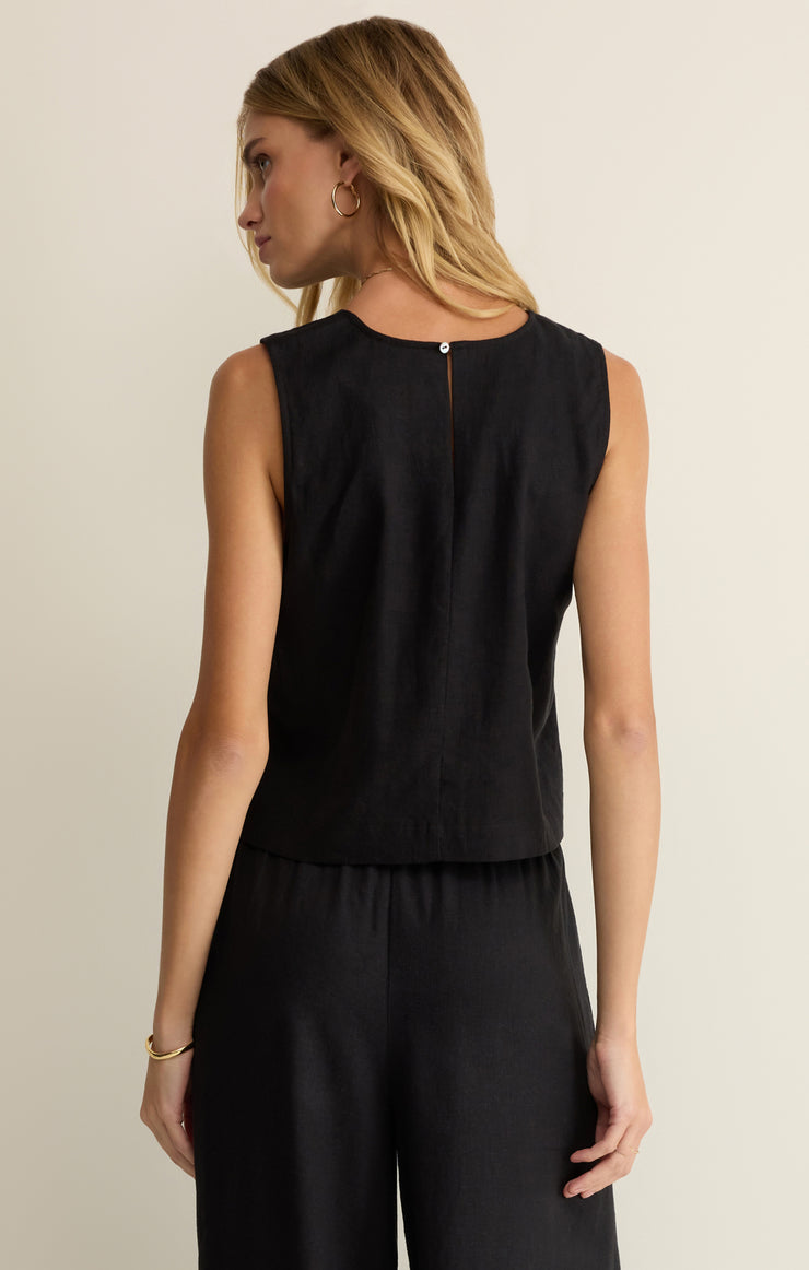 Tops Sloane Linen Cropped Tank Black