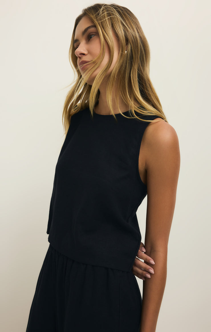 Tops Sloane Linen Cropped Tank Black