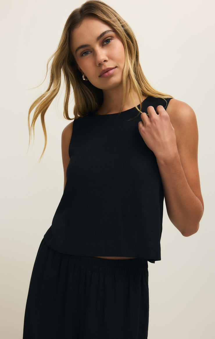 Tops Sloane Linen Cropped Tank Black