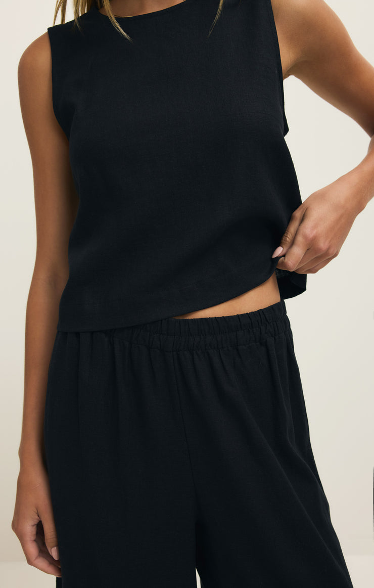 Tops Sloane Linen Cropped Tank Black