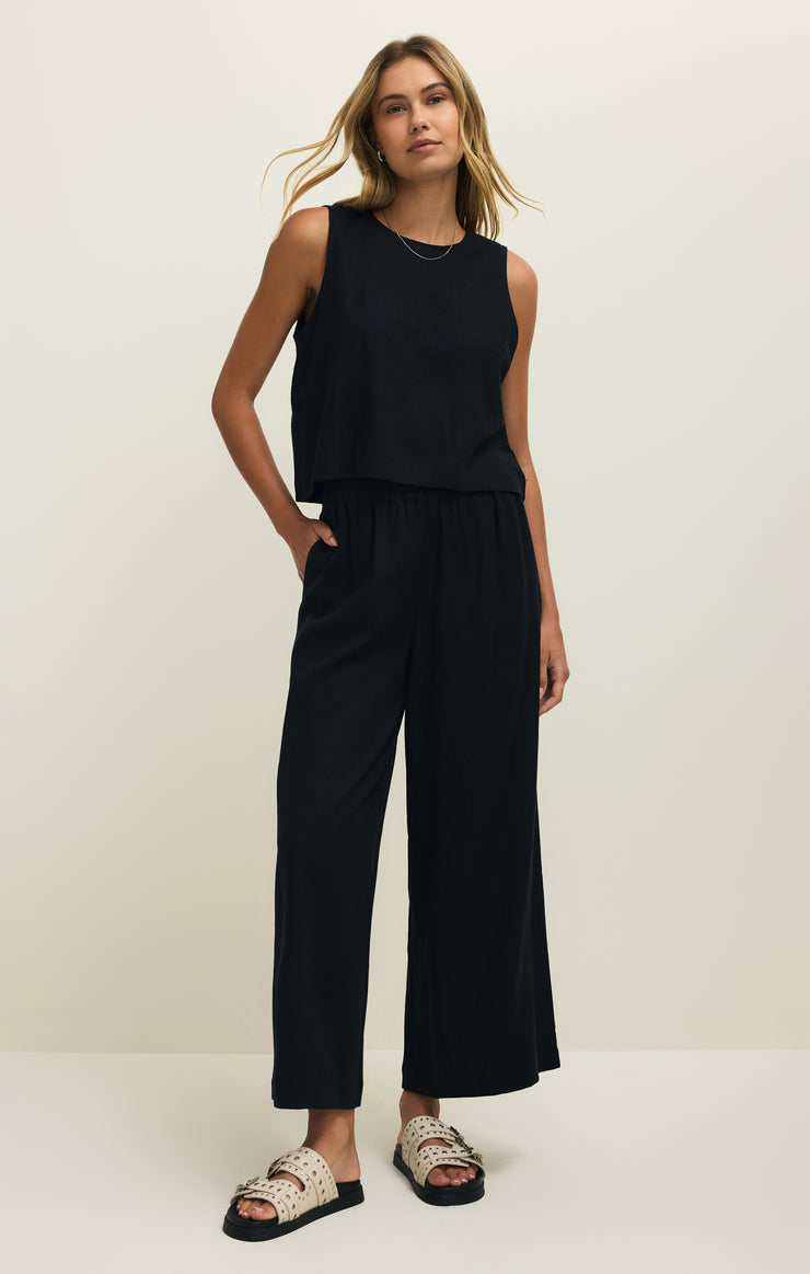 Tops Sloane Linen Cropped Tank Black