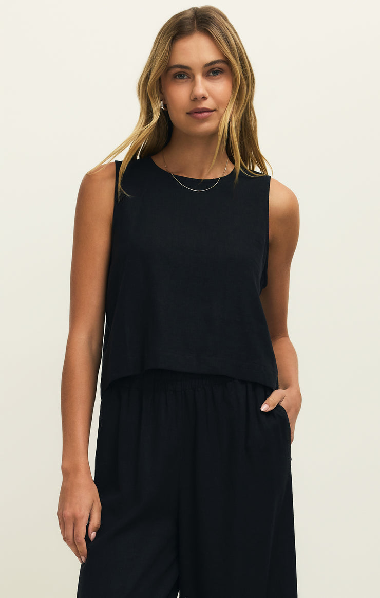 Tops Sloane Linen Cropped Tank Black