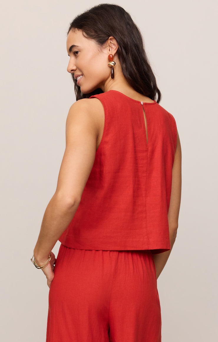 Tops Sloane Linen Cropped Tank Chili Pepper