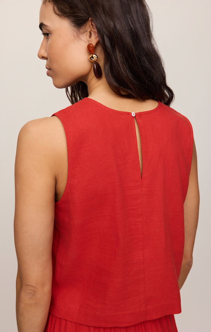 Tops Sloane Linen Cropped Tank Chili Pepper