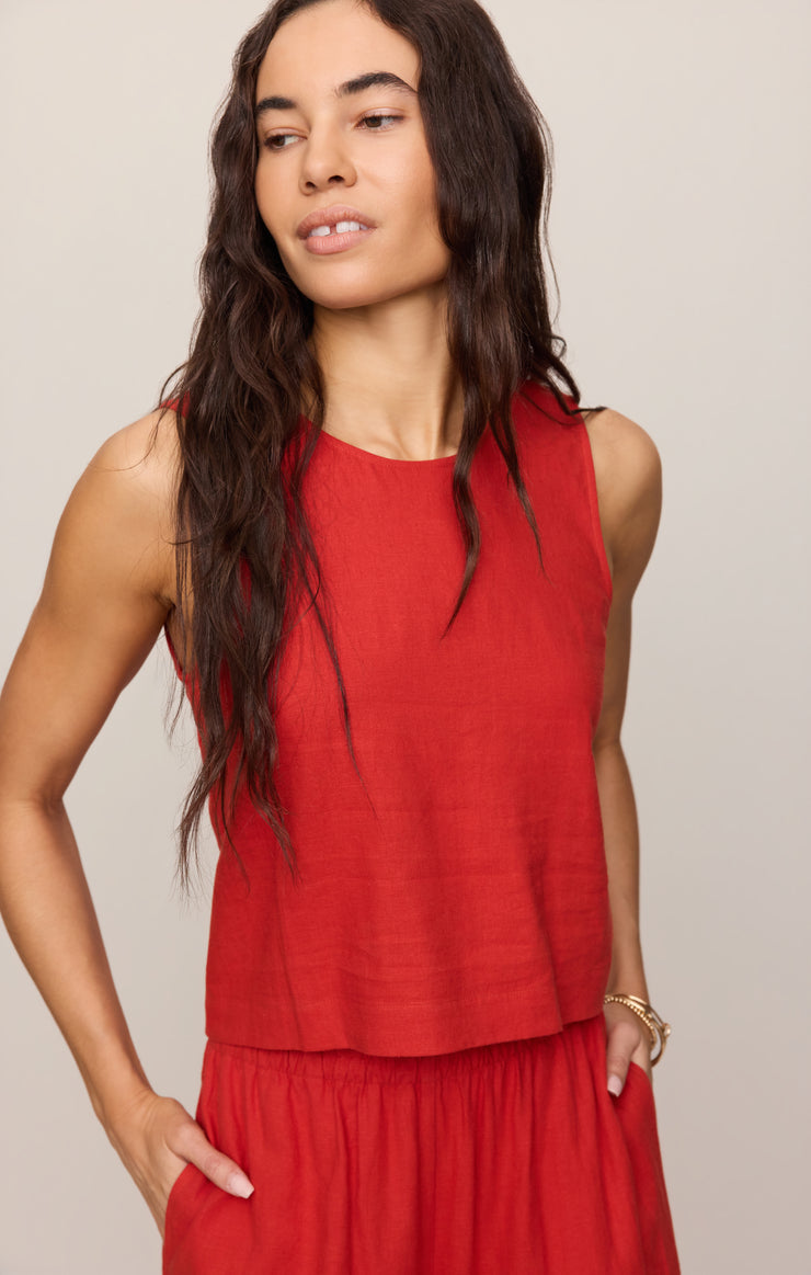 Tops Sloane Linen Cropped Tank Chili Pepper