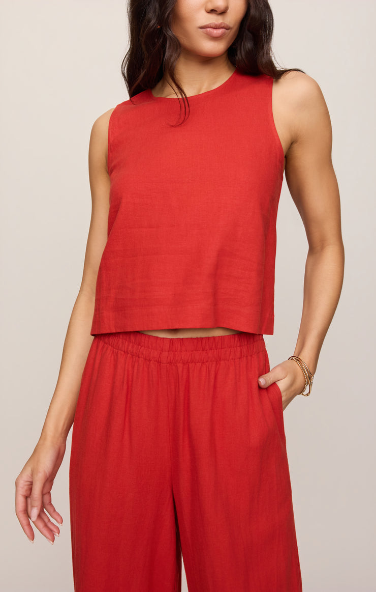 Tops Sloane Linen Cropped Tank Chili Pepper