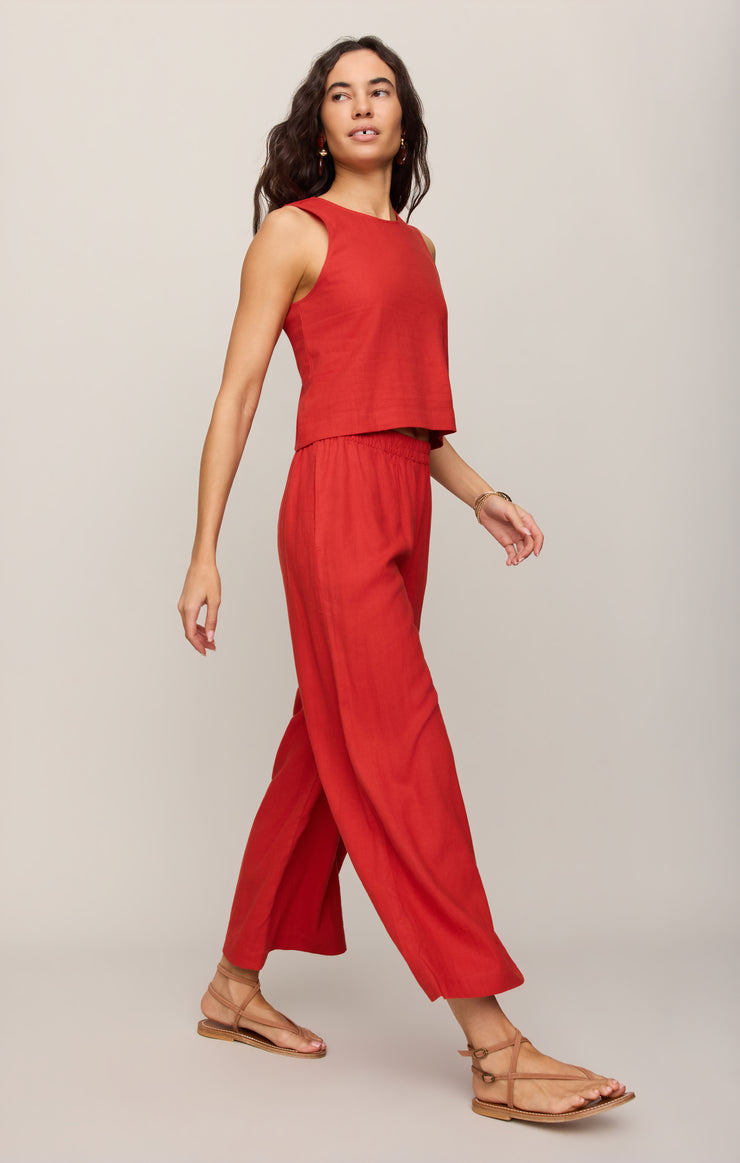Tops Sloane Linen Cropped Tank Chili Pepper