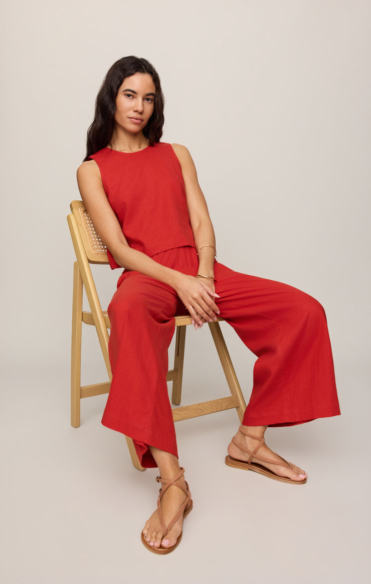 Tops Sloane Linen Cropped Tank Chili Pepper