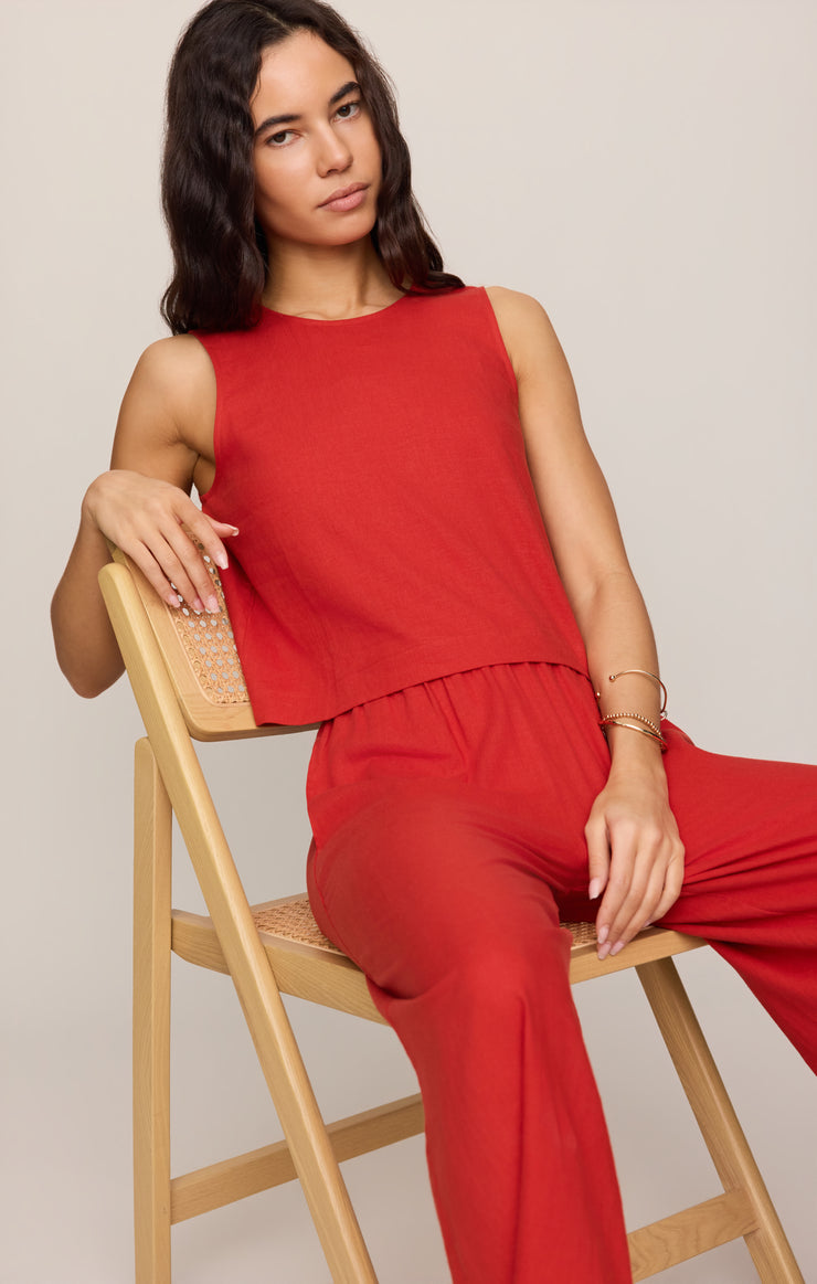Tops Sloane Linen Cropped Tank Chili Pepper