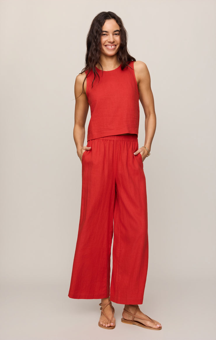 Tops Sloane Linen Cropped Tank Chili Pepper
