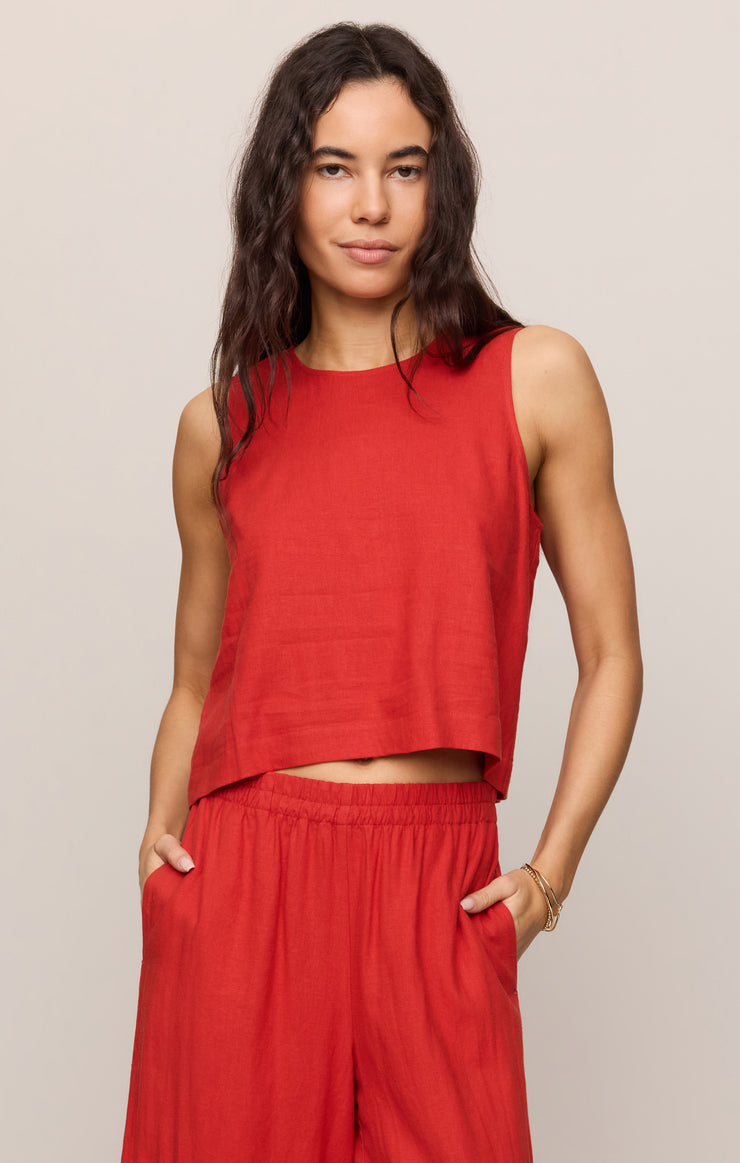 Tops Sloane Linen Cropped Tank Chili Pepper