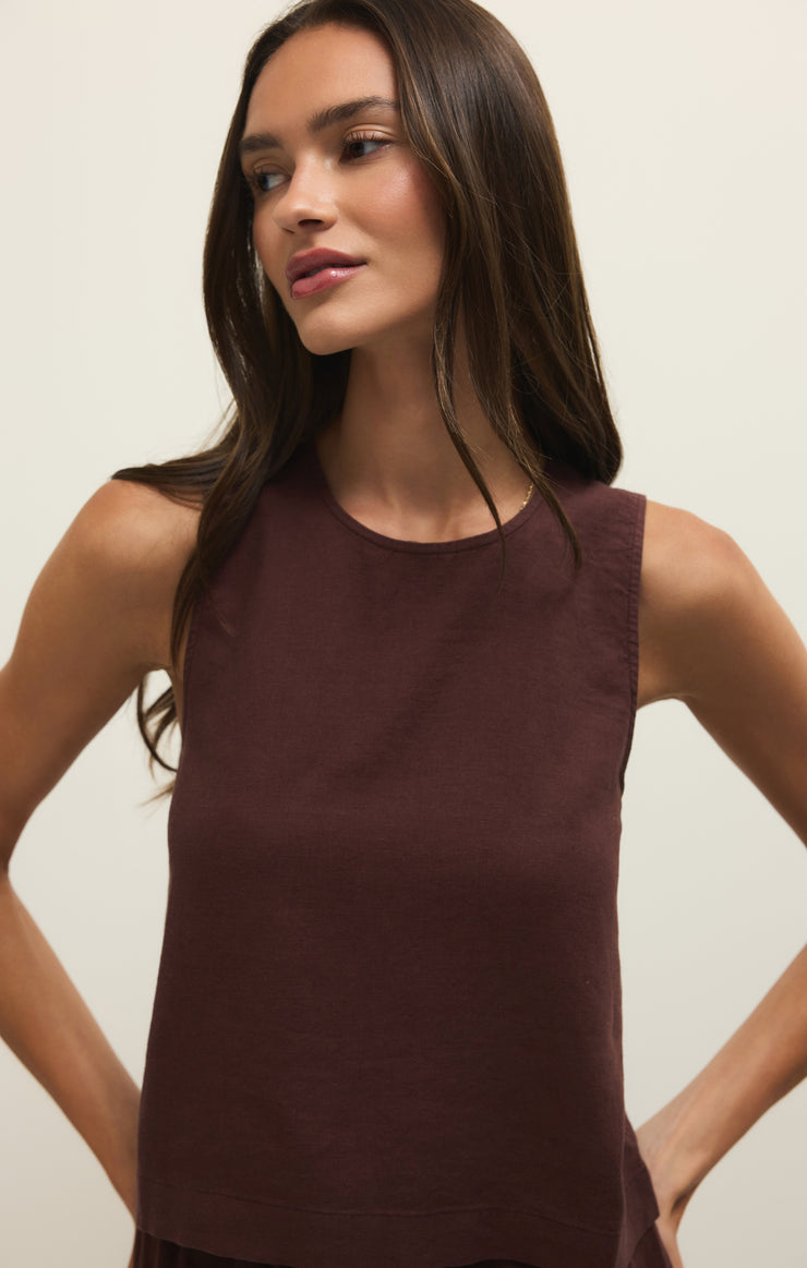 Tops Sloane Linen Cropped Tank Chocolate Cherry